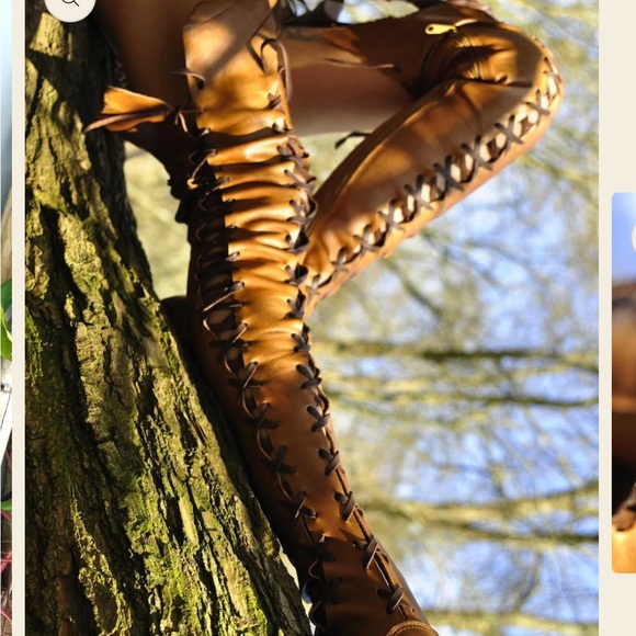 Gipsy Dharma Shoes - Tan Lace-Up Over the knee  Women's leather boots